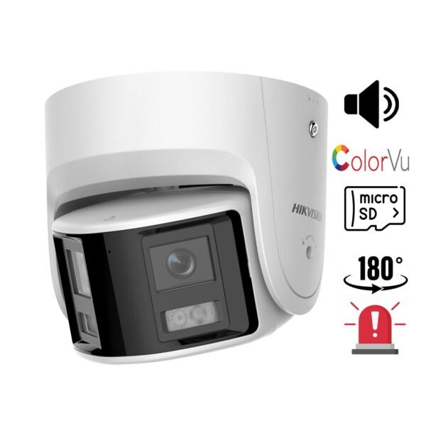 CAMARA IP COLORVU TURRET PANORAMICA 4MP CON STROBE Y ALARMA AUDIBLE