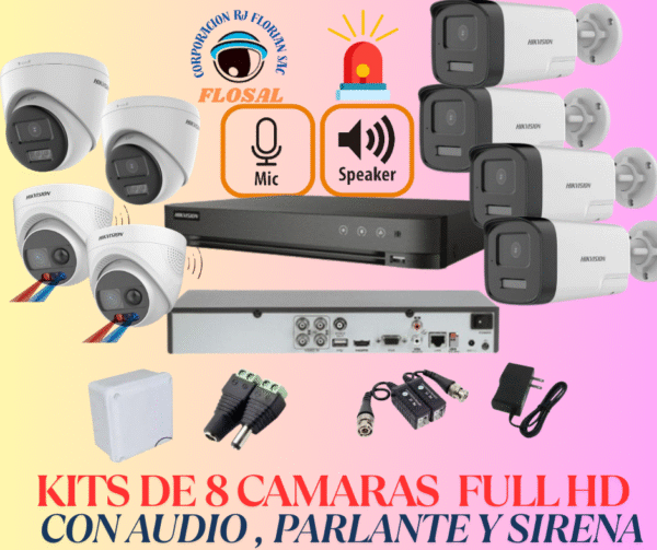 Kit de 8 Cámaras Full hd con Audio /Parlante / ColorVu Inteligente Hikvision