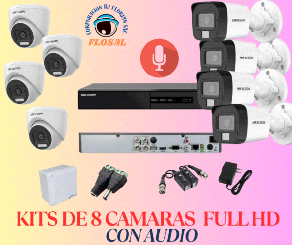 Kit de 8 Cámaras Full Hd con Audio