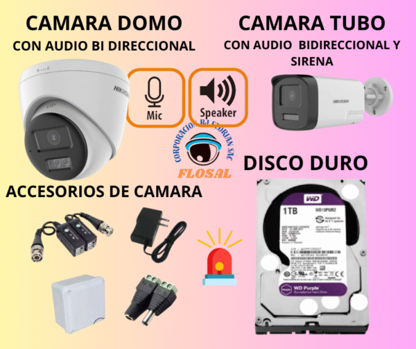 Kit de 8 Cámaras Full hd con Audio /Parlante / ColorVu Inteligente Hikvision