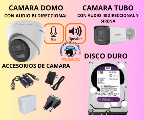 Kit de 4 Cámaras Full hd con Audio /Parlante / SIRENA/ColorVu Hikvision